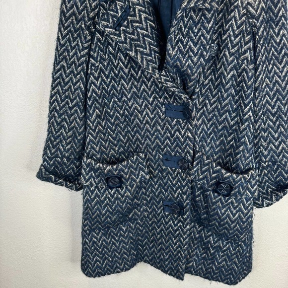 Diane Von‎ Furstenberg Trente Pea Coat Size 0 Navy/Tan Chevron Wool Mohair Blend - Picture 5 of 15